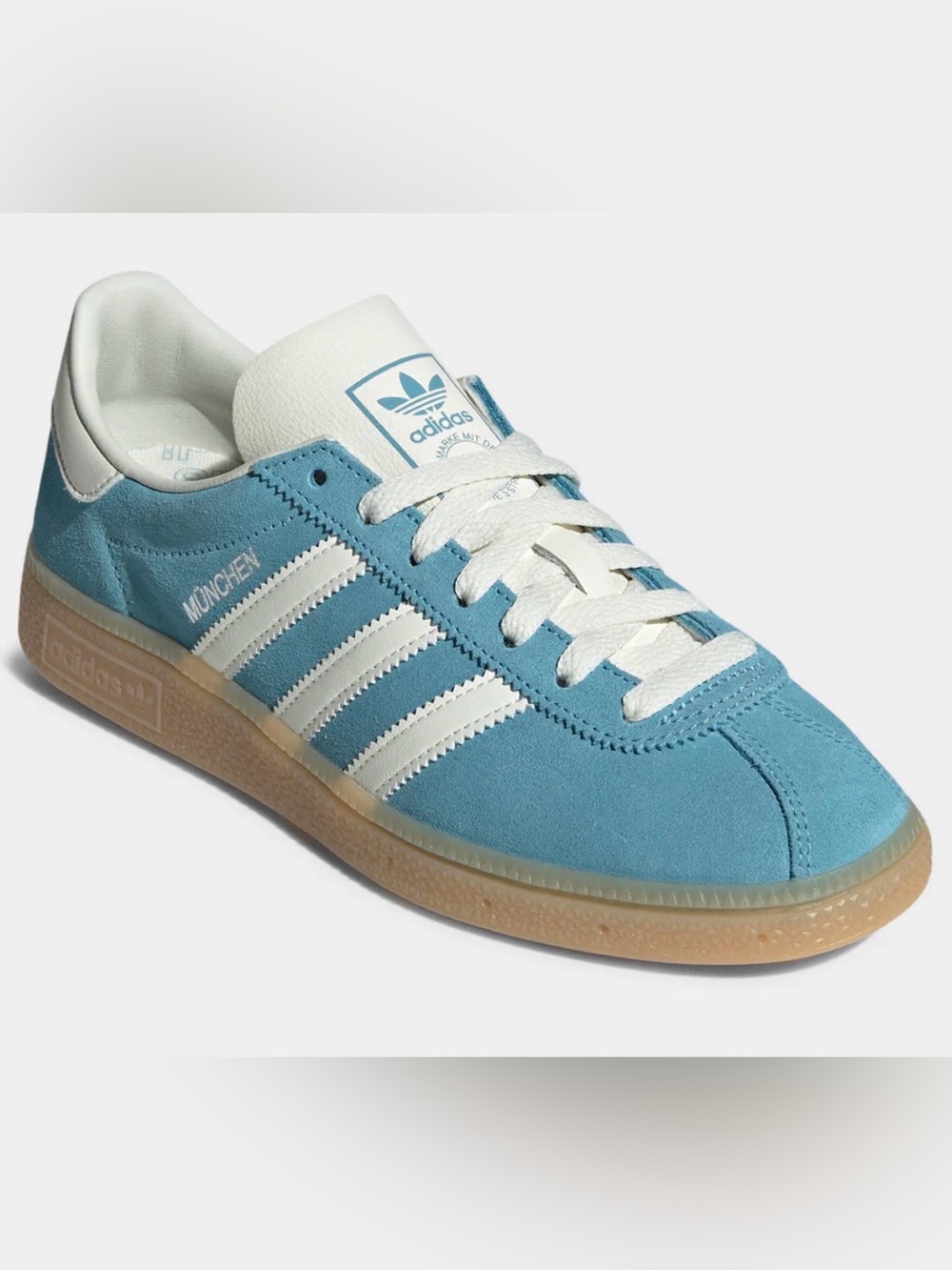 adidas Munchen Suede Sneakers in Sky Blue and White
